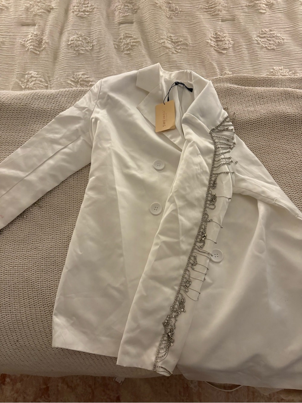 White Blazer with Silver Beaded Trim